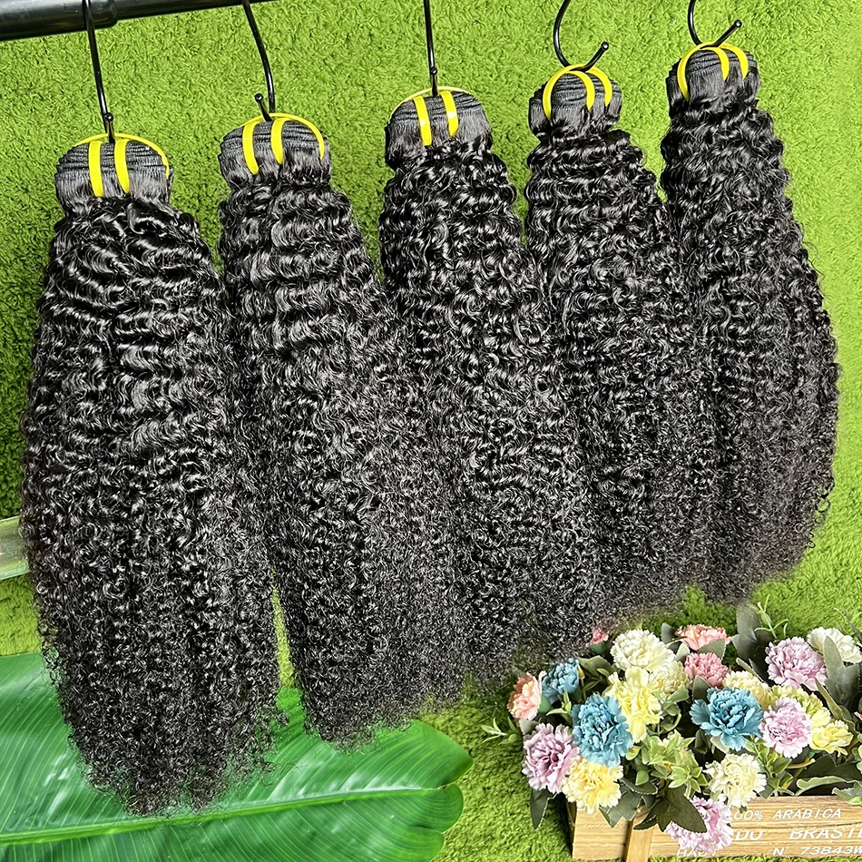 Фото Наборы кудрявых волос 4B Kinky Curly # Натуральные черные волосы 1B, двойная прядь, для наращивания, 1/2/3/4 пучка, необработанные, натуральные, девственные волосы №5