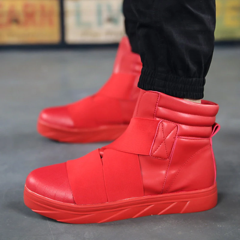 

Male Red White Spring Autumn Height Increase Ankle Botas Men Chunky Sneakers Hip Hop Shoes Men High Top Shoes Men Casual Shoes