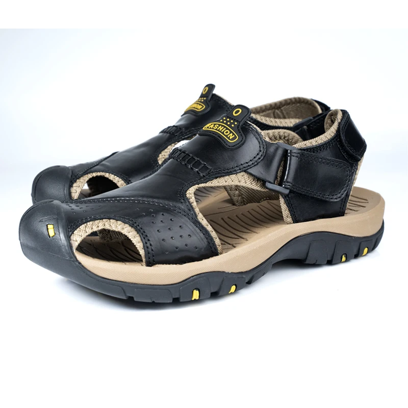 HIKEUP Men's Sandals Outdoor Hiking Shoes Plus Size Beach Shoes Casual Sports Men Sneaker First Layer Cowhide Sandals