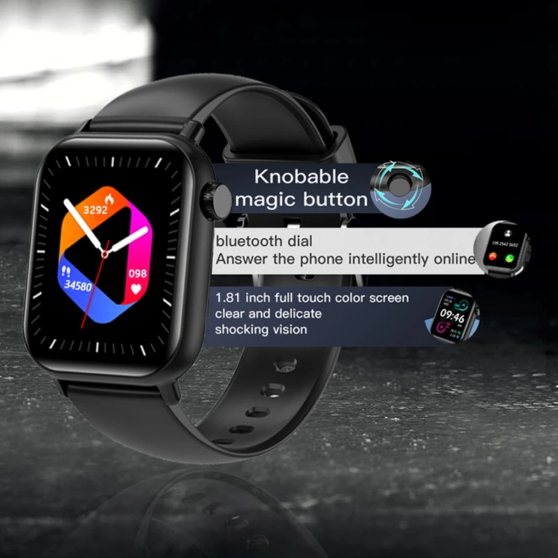 

Умные часы с цветным HD экраном 1,81 дюйма, мужские и женские часы с датчиком температуры тела, фитнес-трекер с Bluetooth, Смарт-часы для мужчин