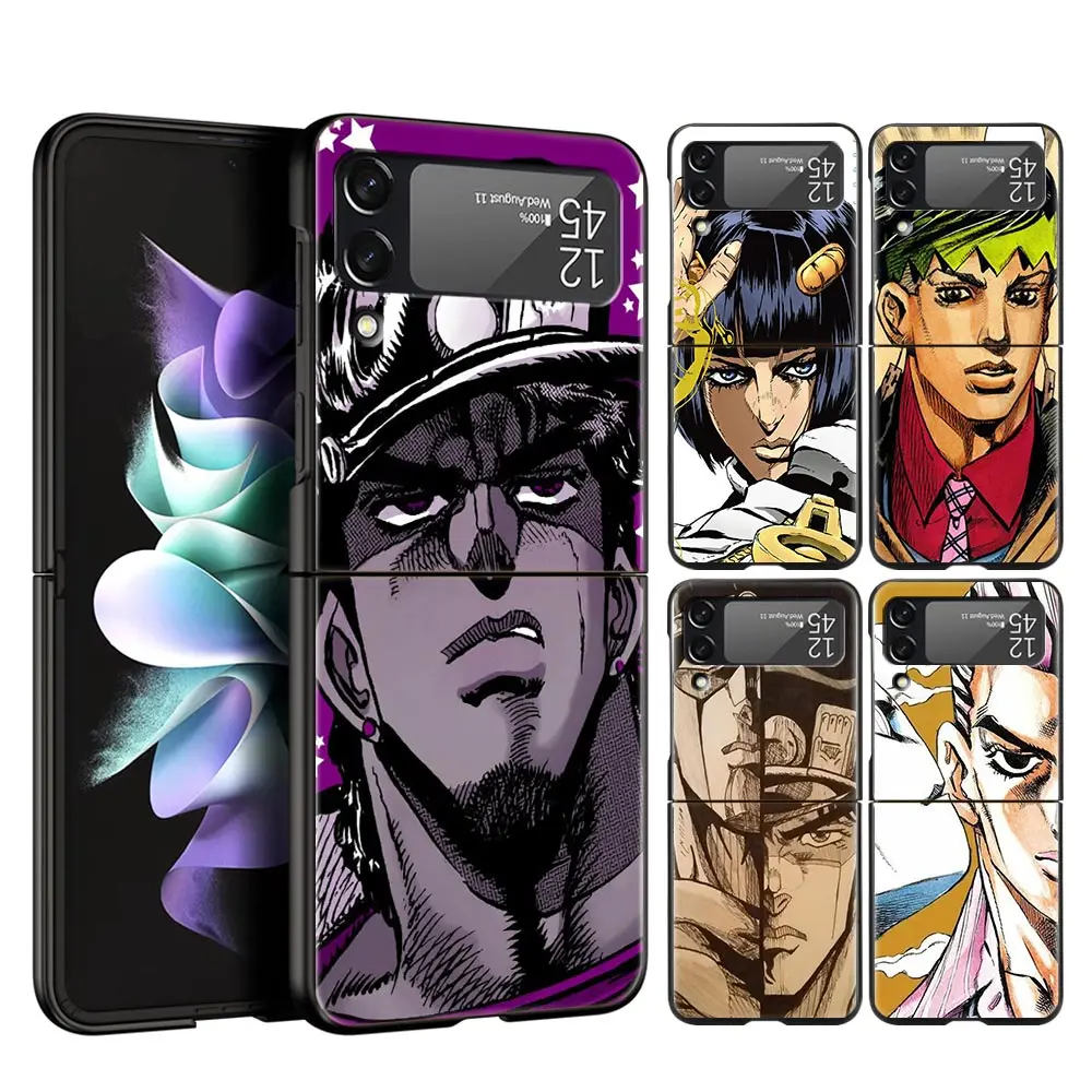 

For Samsung Galaxy Z Flip 3 4 5G Hard Black Folding PC Phone Case JoJos Bizarre Adventure For Samsung Z Flip3 Back Cover Shell