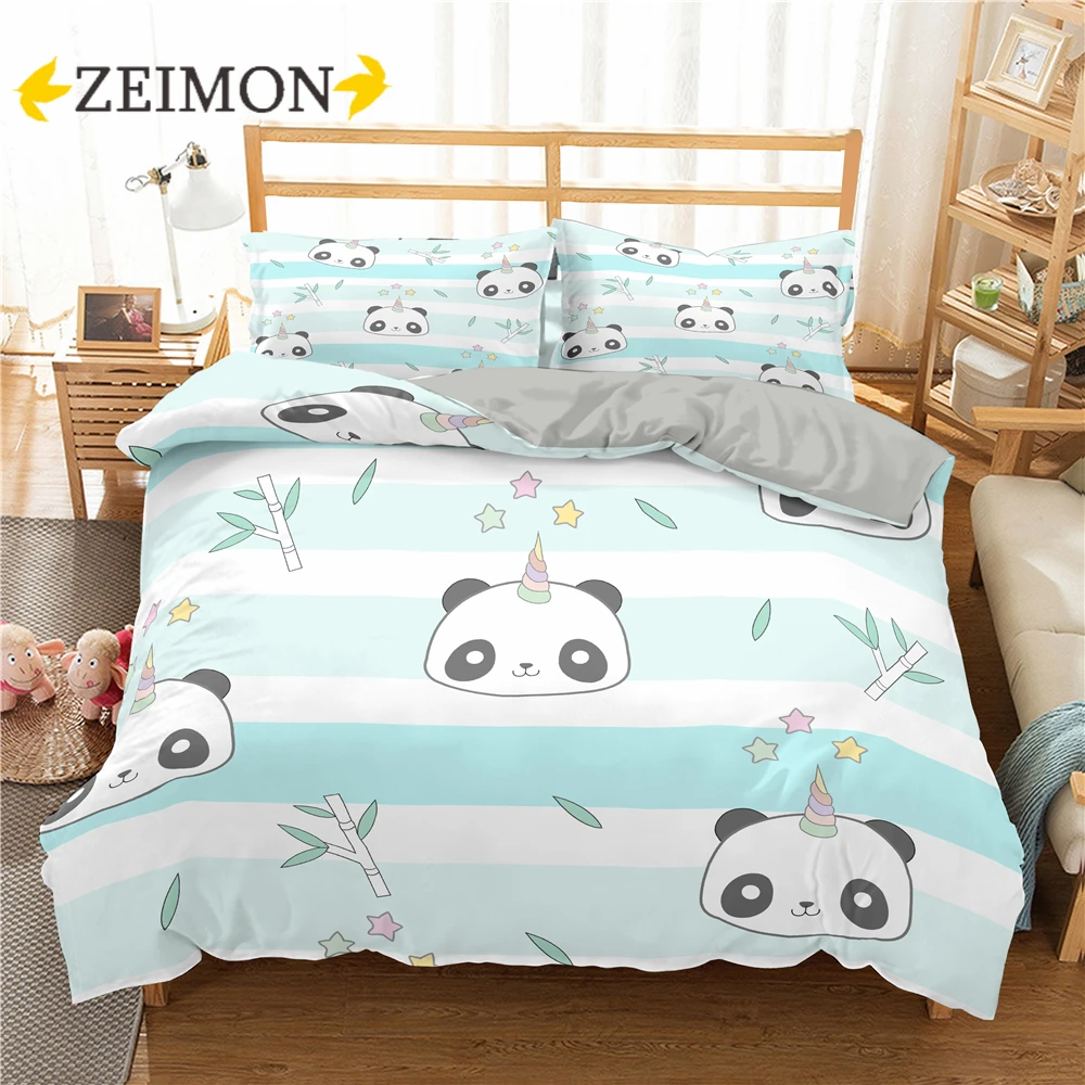 

ZEIMON Panda Bedding Set Pet Cat Unicorn Polyester Duvet Cover Cartoon Bedclothes Animal Printed Home Textiles for Girls Cute