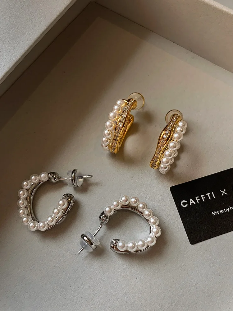 2024 новые двухслойные серьги с серебряной иглой и жемчугом женские легкие