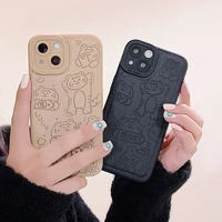 cute embossing tiger leather case for iphone 13 12 pro max 11 x xr xs 8 7 plus camera protection shockproof soft silicone cover