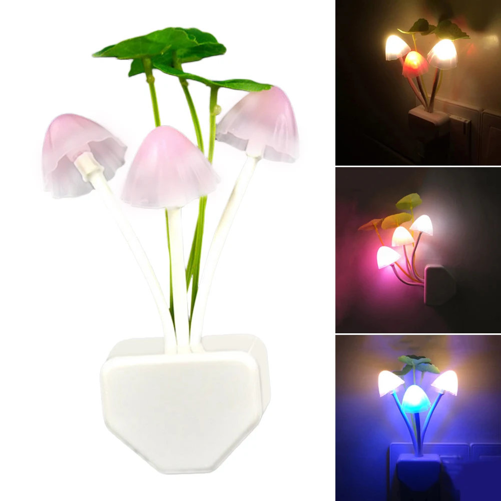 

Mushroom Night Light Led Wall Lamp Bedside Lamps Eu Us Plug Colorful Changing Light-controlled Sensor For Bedroom Home Decor