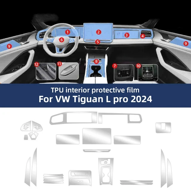 

Для Volkswagen Tiguan L Pro VW 2024 2025 Защитная пленка из ТПУ, прозрачная внутренняя центральная консоль, панель переключения передач, аксессуары против царапин