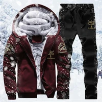 2021 winter thick men sports suit tracksuit hooded sportswear zipper cardigan hoodedelastic pants casual men fleece warm sets