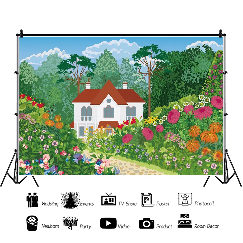 

Фон для фотосъемки детей с изображением весенних цветов леса виллы