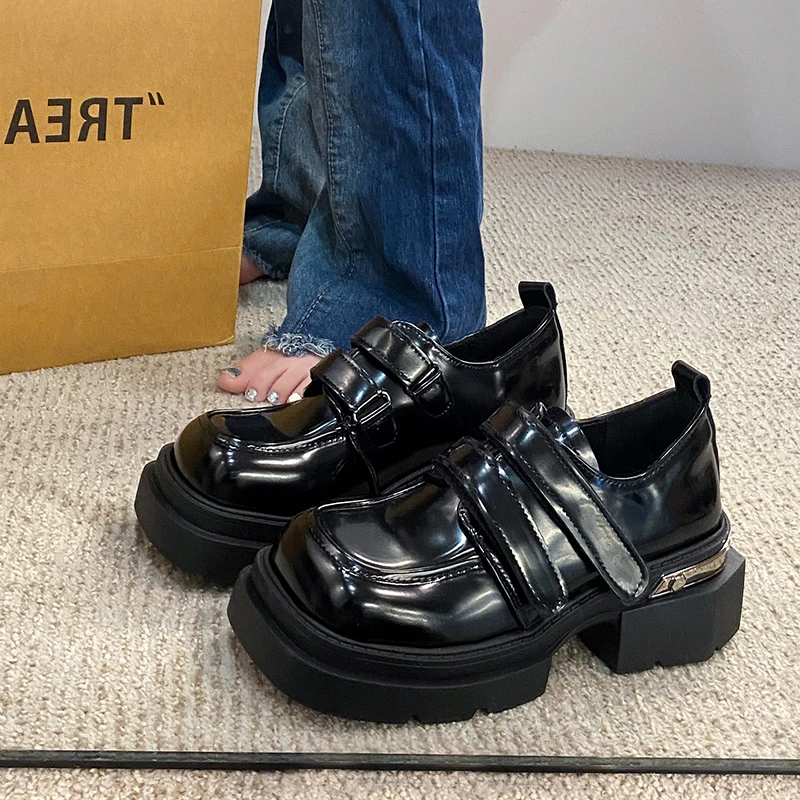 

Shoes Woman 2023 Autumn British Style Female Footwear Loafers With Fur Round Toe Shallow Mouth Oxfords Clogs Platform All-Match