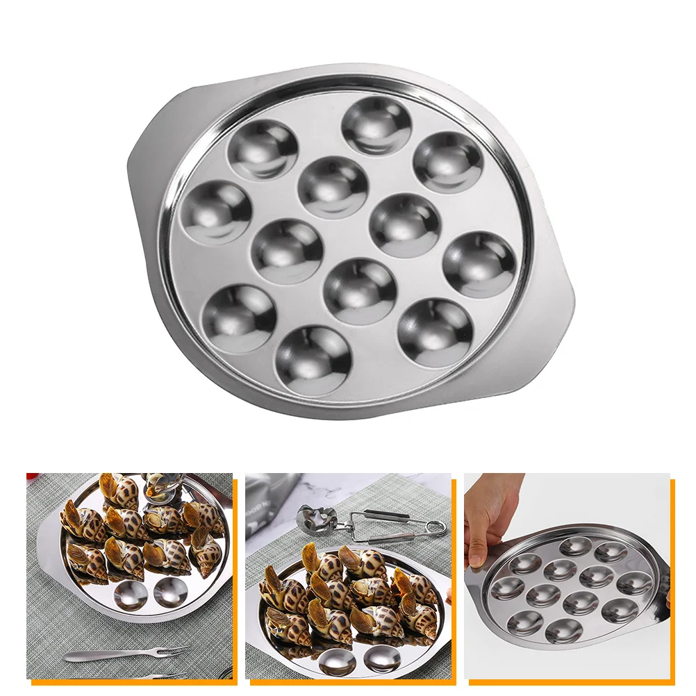 

3 Pcs Snail Dish Stainless Steel Roasting Pan Compartments Mushroom Plate Dishes Tray Escargot Plates Seafood Serving