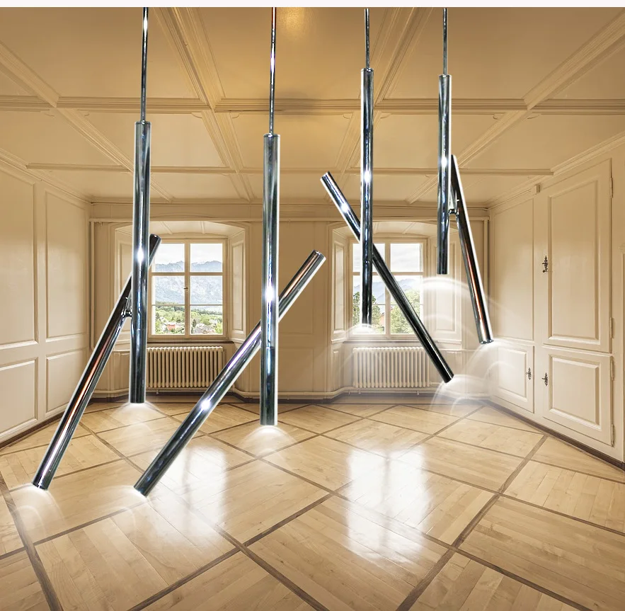 Modern LED Pendant Lights Aluminum Chrome Double tubes Mounted Living Room Kitchen Foyer Dining Room Luminaire Ceiling Lamp
