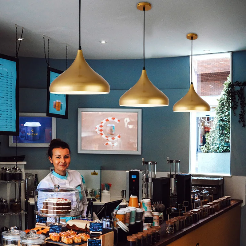 

Nordic restaurant chandeliers, single head dining chandeliers, retro study lights, simple modern gold lighting fixtures