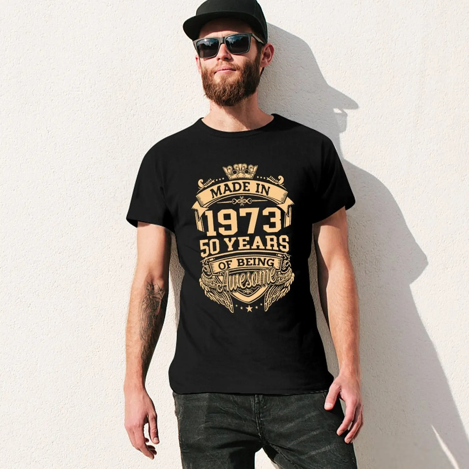 100% Cotton Made In 1973 50 Years Of Being Awesome 50th Birthday  Men's Novelty T-Shirt Tee Streetwear Women Casual Harajuku