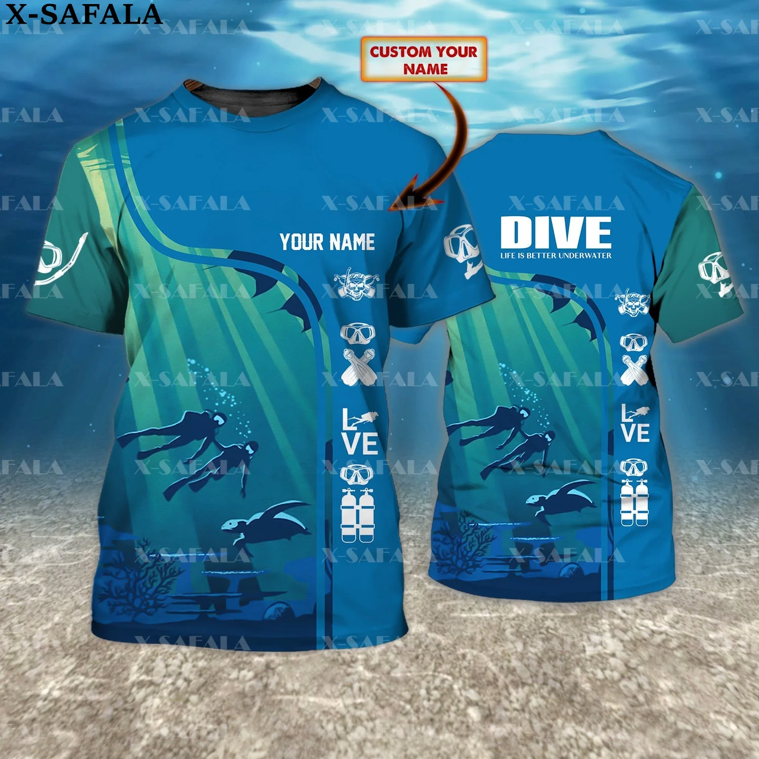 

Scuba Diving 3D Print T-Shirt Tshirt Tees Men Short Sleeve Adventure Ocean Dive Diver Tee Milk Fiber Breathable Quick Dry Sport