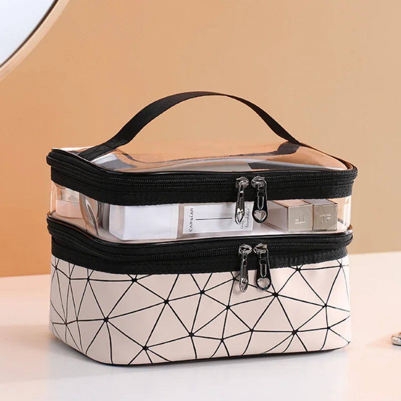 

Вместительная прозрачная косметичка, двухслойная женская косметичка, портативный органайзер для косметики, водонепроницаемый органайзер для хранения туалетных принадлежностей