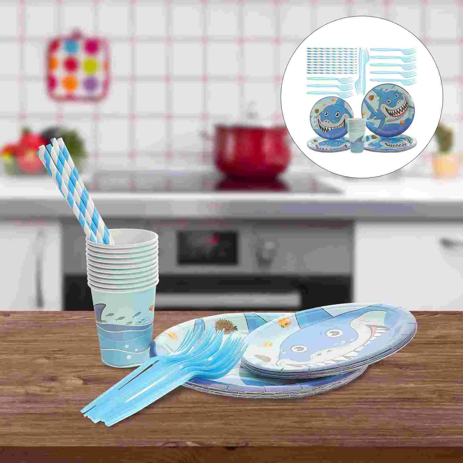Бумажная тарелка в виде акулы чашки для вечеринки печать посуда тарелки столовые