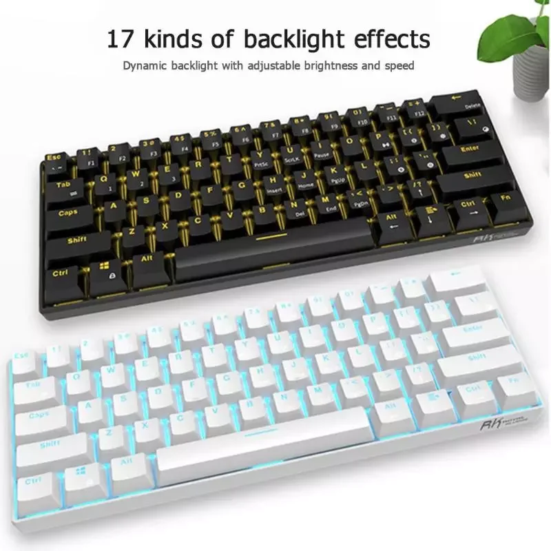 

RK61 Wireless Mechanical Gaming Keyboards Slim 61 Keys Single LED Backlit Multi-Device Green Switch