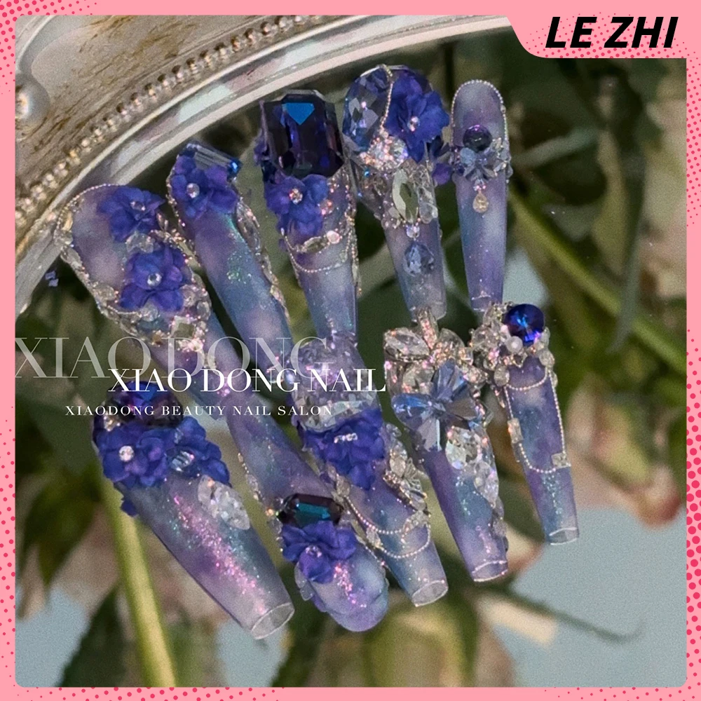 10 шт. благородные фиолетовые цветы накладные ногти вечерние наклейки 3D циркон