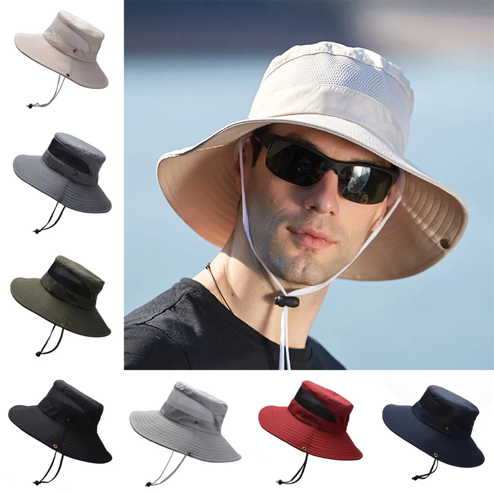 

Fisherman Hat Mesh Holes Wide Brim Sun Hat Breathable Hiking Boonie Hat Sun Hat Foldable Sun Cap Sport UV Protection Hat