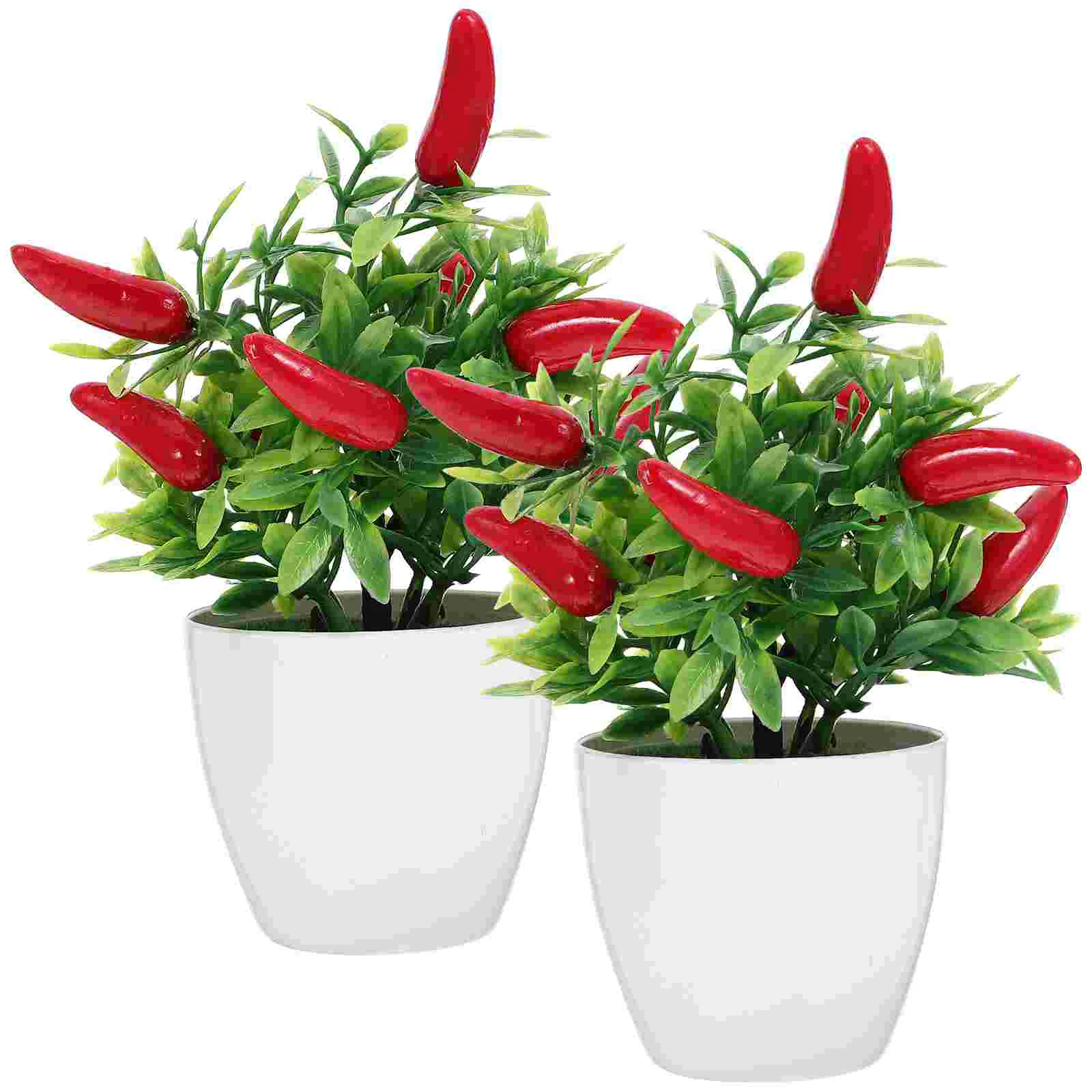 

2 Pcs Bonsai Pepper Kitchen Decor Fake Potted Tree Peppers Plastic Artificial Decorations