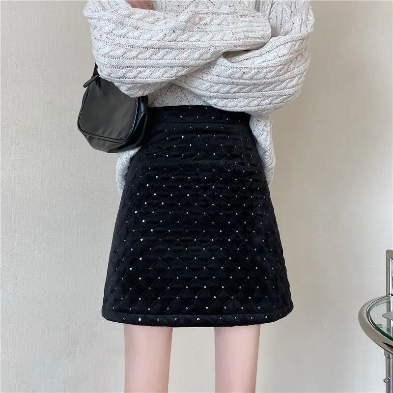 

2022 Style New Elegant Skirt Women Dot Pattern Autumn Winter High Waist Woolen A-line Skirt Temperament Skirt Female T521