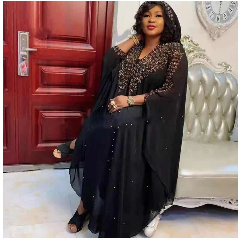 

New Dubai Turkey Muslim Hooded Dress Women Chiffon Beads Luxury Cardigan Plus Size Islamic Clothing