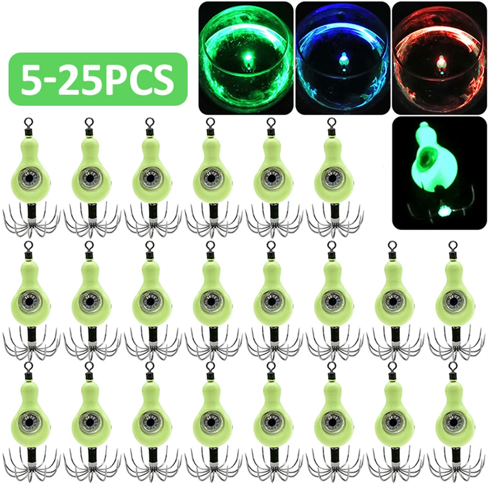 

5-25Pcs 60g Glowing Luminous Artificial Bait with Squid Jigs Hook Lifelike Simulation Fishing Lures Tackle Tool Accessory