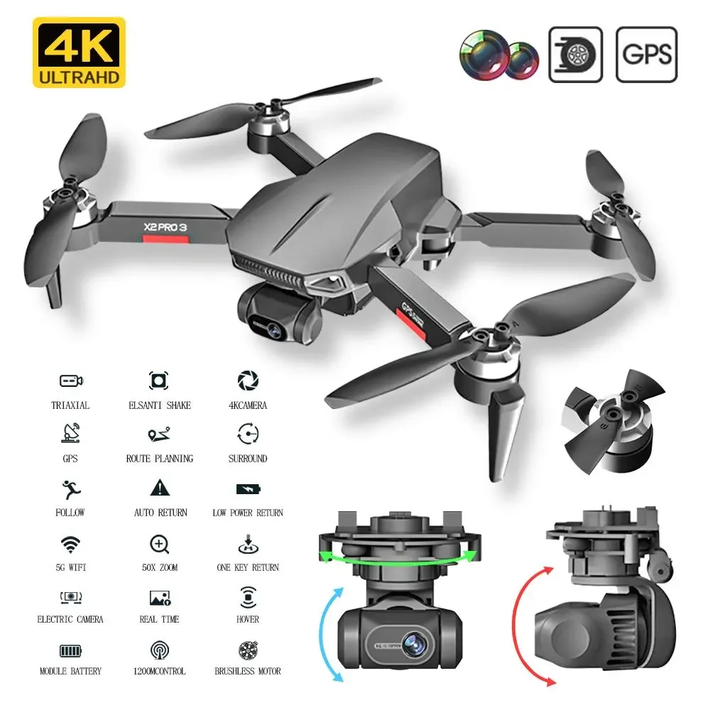 

X2 PRO3 RC Drone 4K Professional HD Camera With 5G WIFI GPS Brushless Motor Three-Axis Gimbal Quadcopter FPV Dron Toys