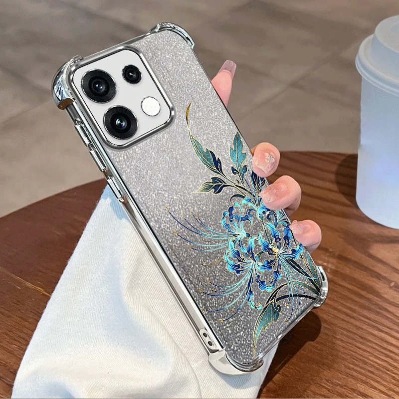 Фото Чехол с блестящим покрытием для OPPO Reno 16 Pro 16F 16FS Reno16 F FS 5G, чехол из ТПУ с защитой от ударов по четырем углам, с цветочным узором, Fundas №3