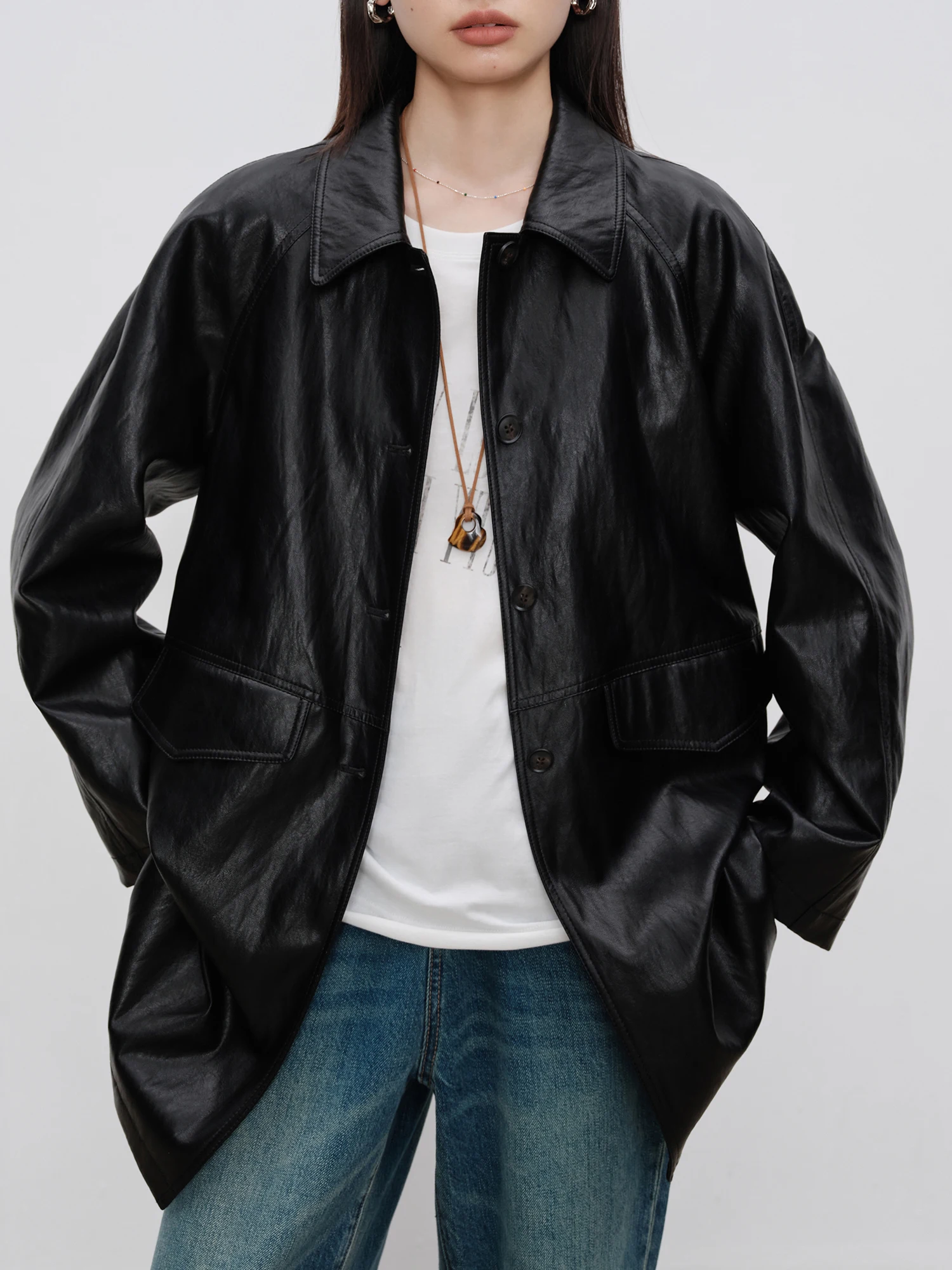 Куртка ZIQIAO Petite из искусственной кожи в американском ретро-стиле женская верхняя