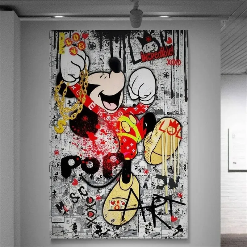 

Street Art Disney Mickey Pop Canvas Painting Poster and Print Wall Art Picture Cuadros Home Decoration for Living Room Decor