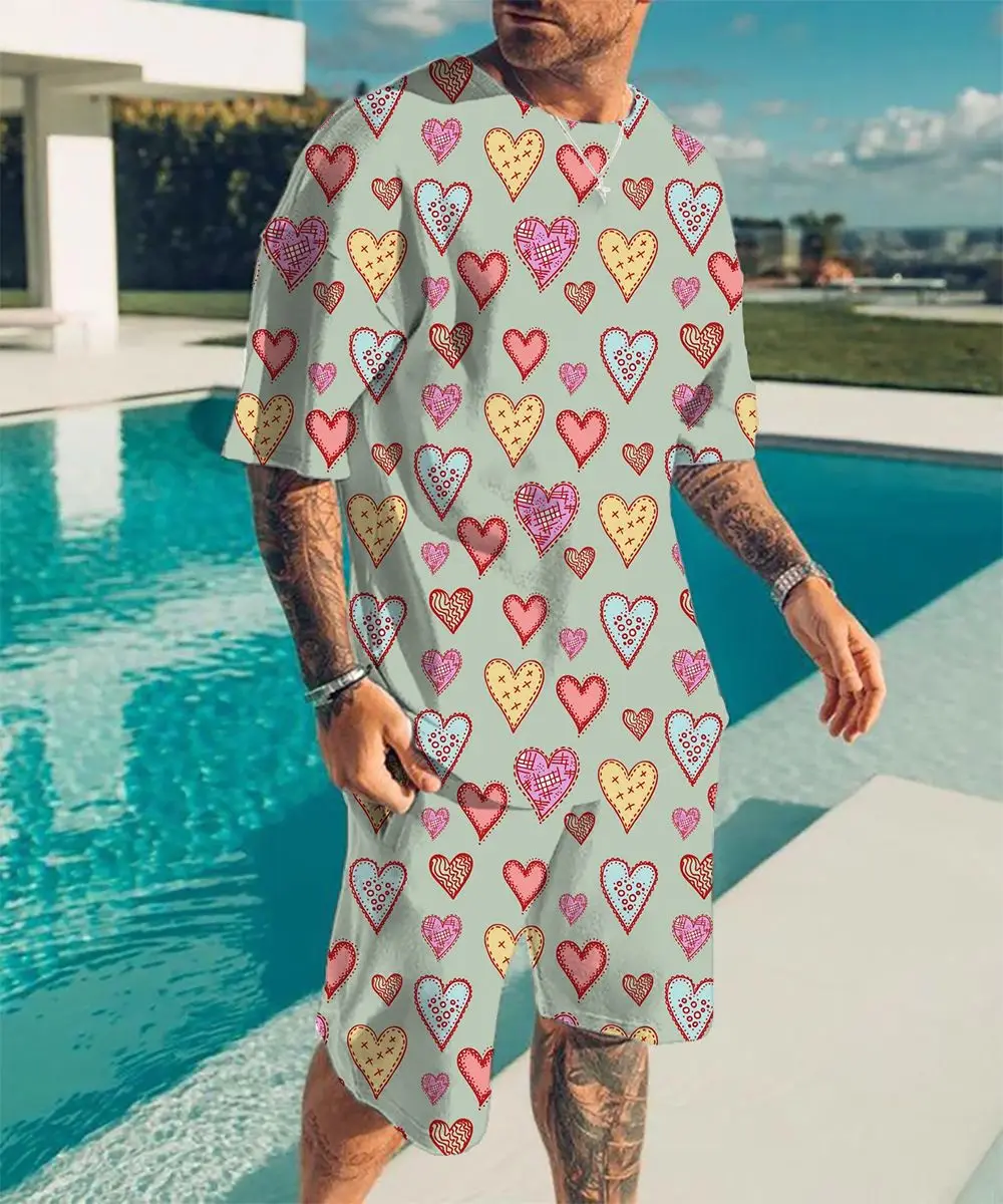 Summer T Shirts 2 Piece Set 3d Printed Funny Casual Short Sleeve T-shirt Suit Fashion Couple Outfits Streetwear Beach Shorts