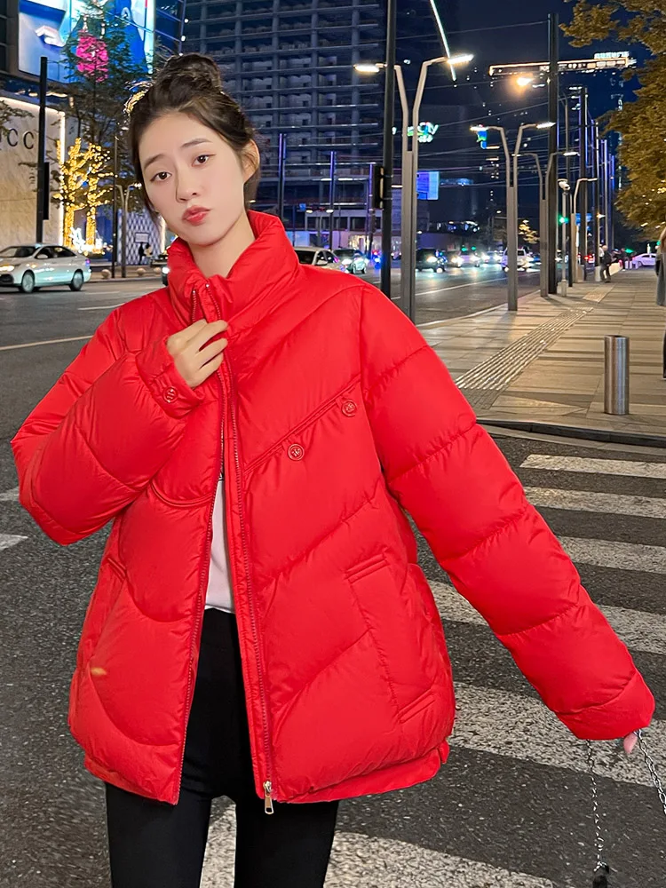 MEILLY DOLPHIN 2023 New Winter Short Coat Women Solid Puffer Jacket Pocket Stand Collar Cotton Padded Casual Warm Parkas Outwear