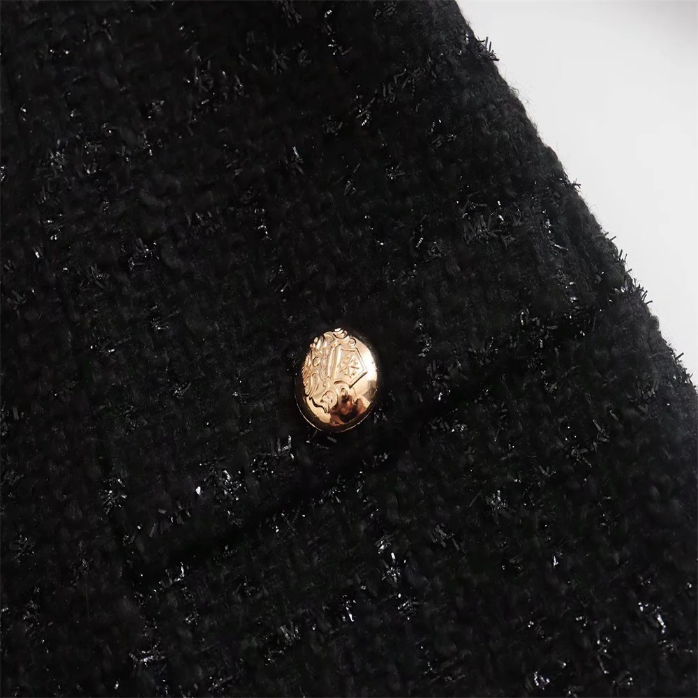 Женский пиджак с блестками и длинным рукавом карманами юбка в стиле ретро 2022 |