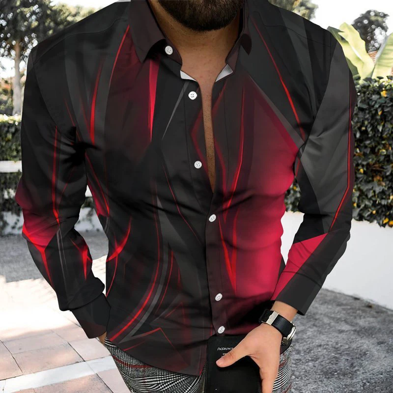 Luxury Fashion Men Shirt Turn-down Collar Buttoned Shirts Casual Red Poker Print Long Sleeve Men's Clothing Streetwear Cardigan