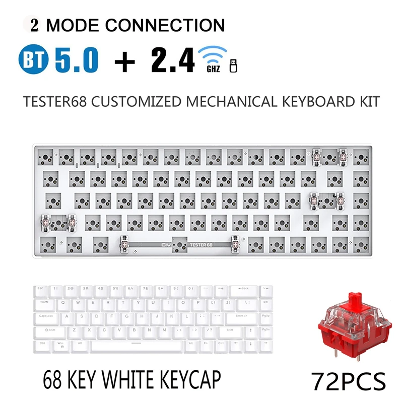 

Механическая клавиатура TESTER68 под заказ + красная ось + фотография, горячая заменка, 2,4 ГГц, Двухрежимная Беспроводная Bluetooth клавиатура