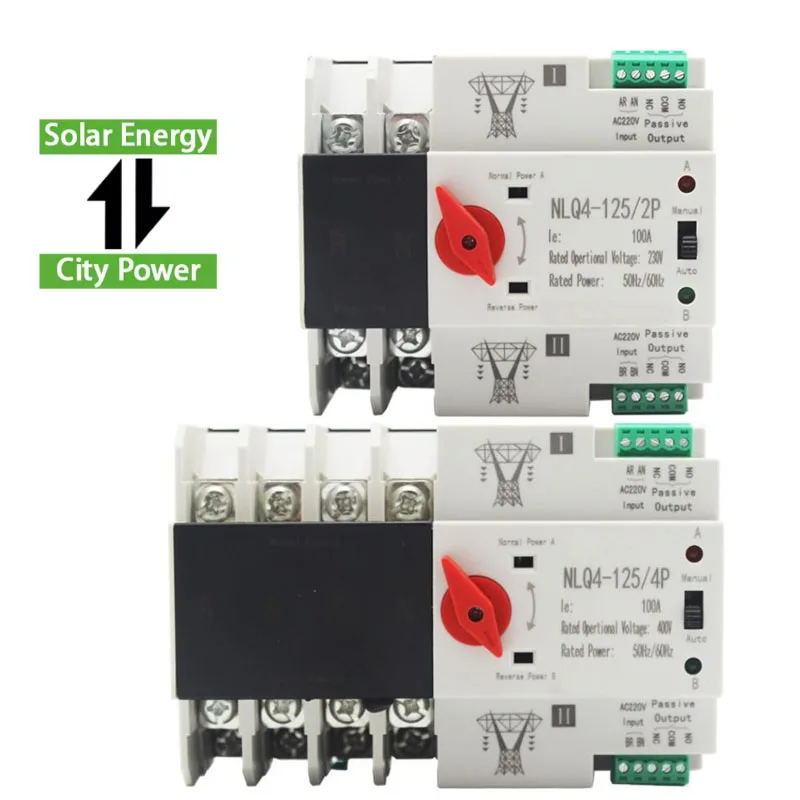 DGBG DIN-рейка ATS для автоматического переключения питания 2P 4P AC220V 63A 100A 125A