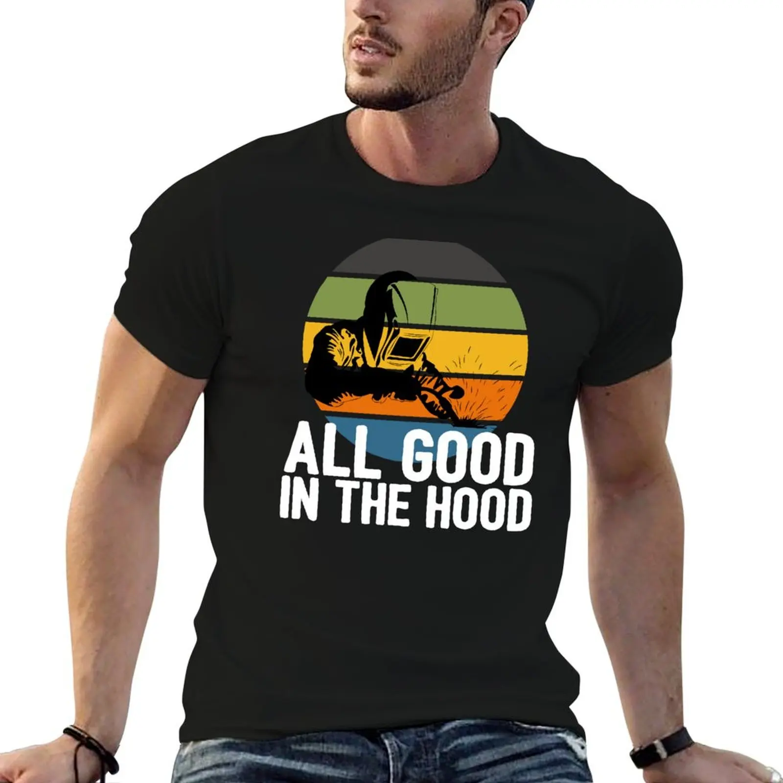 Фото Футболка All Good In The Hood Funny Welding, хлопковые футболки для мужчин, 100% хлопковая мужская футболка, хлопковые футболки для мужчин, забавная футболка с графическим рисунком №1