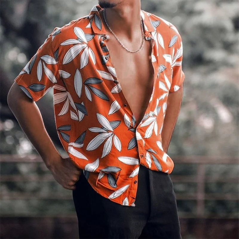 2022 New Men's Casual High Street Hawaiian Flower Shirt Printed Beach Cardigan Short Sleeve Men Shirts Camisas Para Hombre