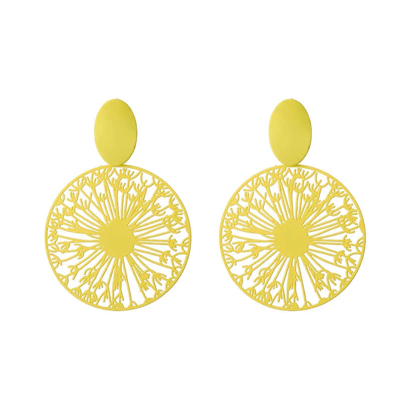

Fashion Sweet Candy Color Round Hollow Pattern Earrings for Women Boho Temperament Personality Stud Earrings Party Jewelry Gift