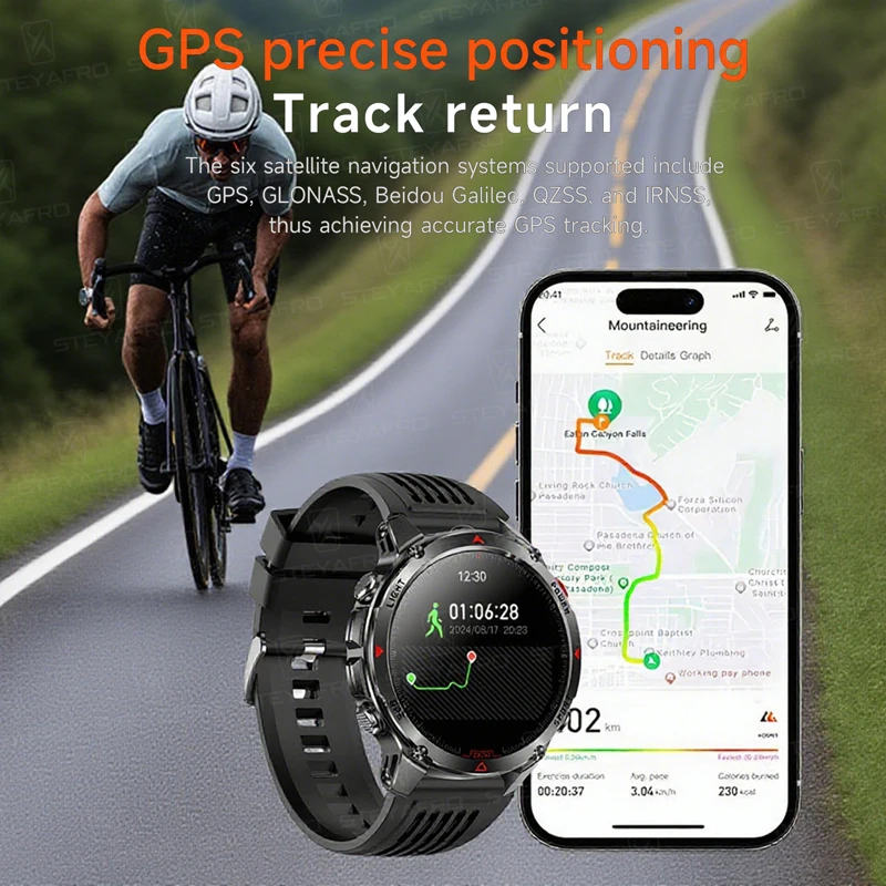 Фото Военные спортивные умные часы с GPS, светодиодный фонарик, аккумулятор 540 мАч, водонепроницаемый компас 3 АТМ, вызов Bluetooth для Android iOS №2