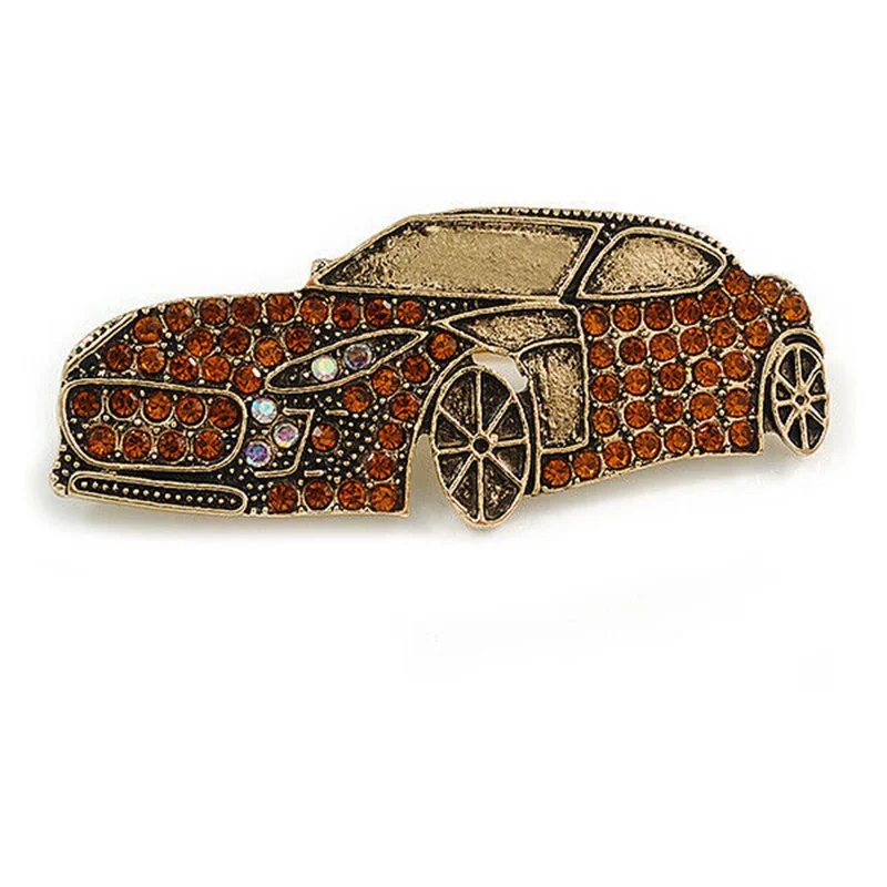 

Vintage Topaz Coloured Crystal Racing Car Brooch Pins Creative Car Styling Corsage Accessories