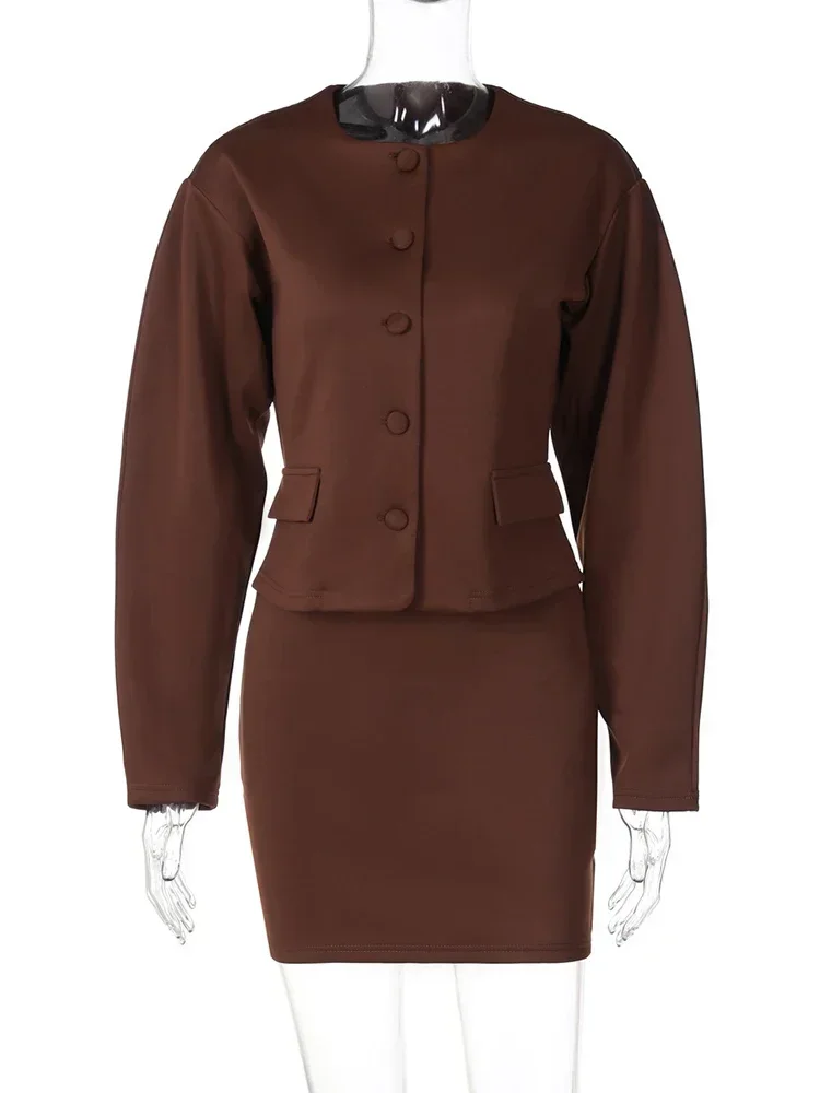 Модный кардиган юбка комплект из двух предметов женский топ на пуговицах с