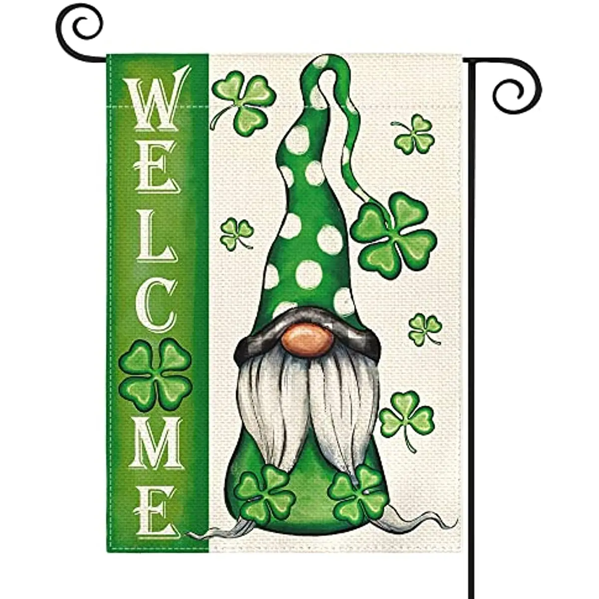 

Welcome St Patricks Day Garden Flag 12x18 Inch Double Side Leprechaun Gnome Shamrock Lucky Clover Holiday Yard Outdoor Flag