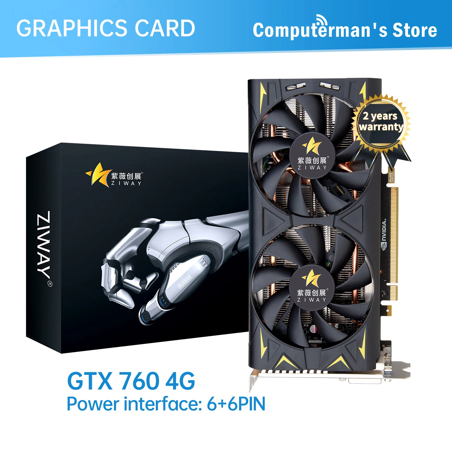 Видеокарта ZIWAY GTX760 4G, 256 бит GDDR5 HDMI-совместимая VGA DVI GPU GTX760 4 Гб