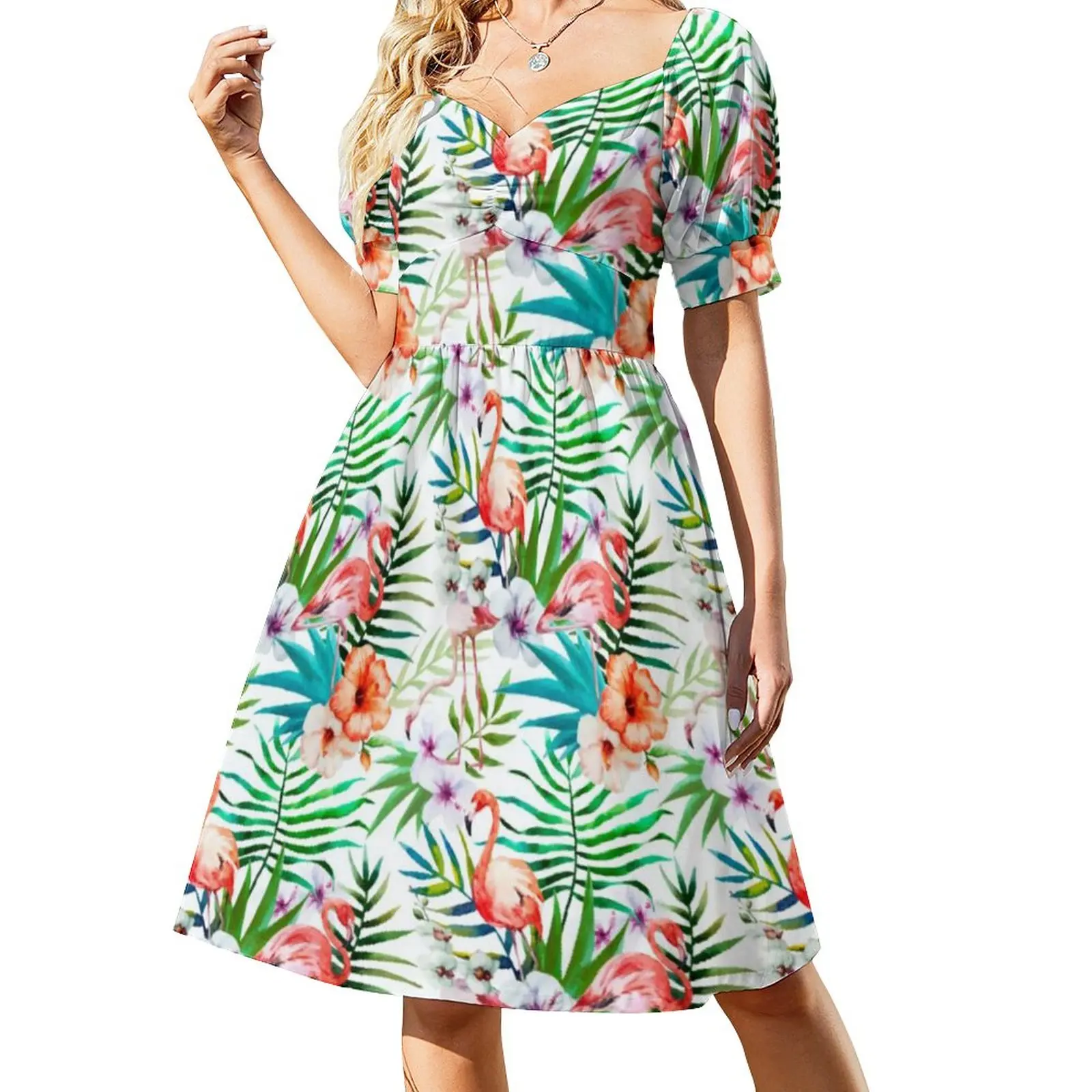 Платье женское с тропическим розовым фламинго милый Повседневный оверсайз