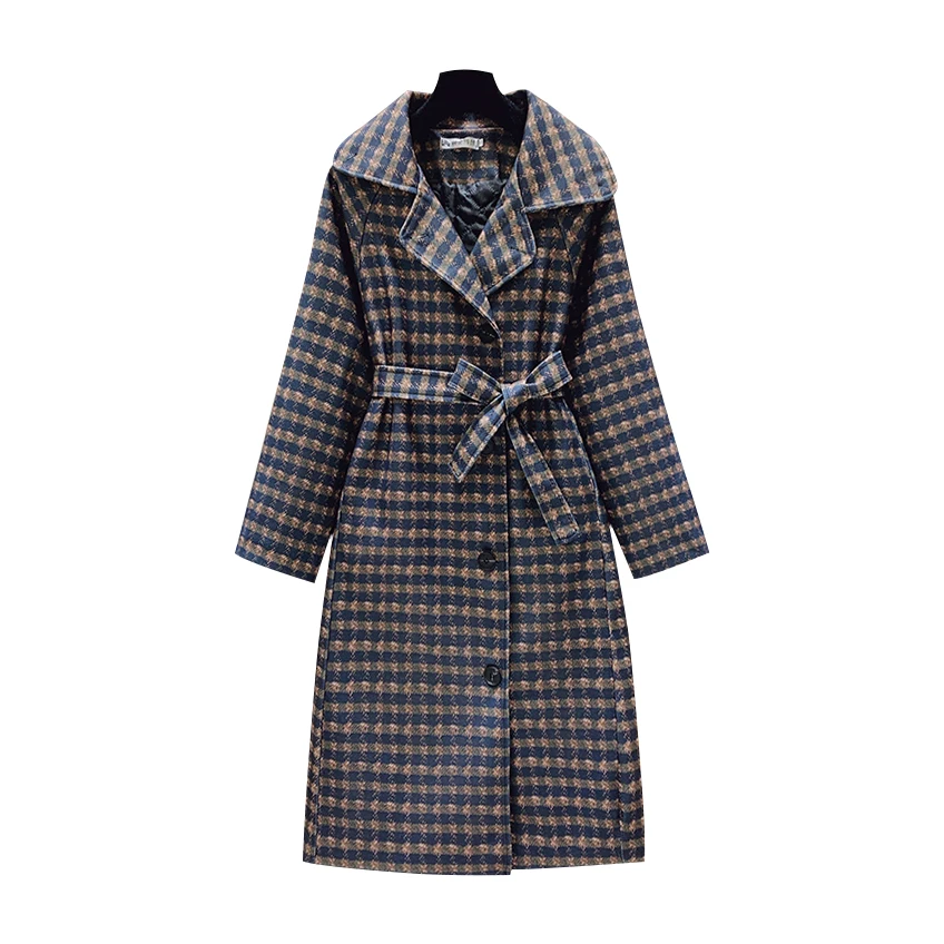 

New Women Woolen Coat 2022 Autumn Winter Fashion Elegant Suit Collar Plaid Slim Long Thick Wool Jacket Female Korean Outerwear