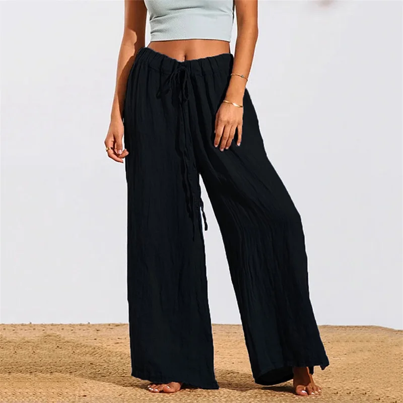 

Fashion Slit Straight Solid Color Distressed Lacing Loose Harajuku Summer Grey Women Pants Casual High Waist Wide Leg Trousers