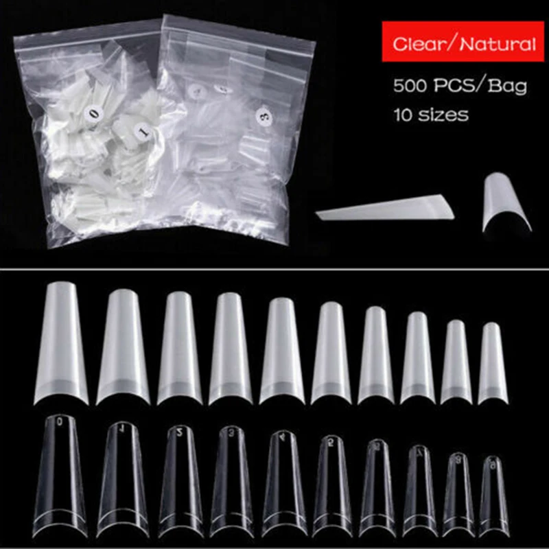 

False Nail Tips With 10 Sizes Nail Tips Stiletto French Acrylic Fake Nails ABS Tips Artificial 0 -9 Nail Art Tips