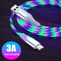 3a flow luminous usb c cable led cable micro usb type c charger wire cord fast charging for samsung iphone 13 12 pro xiaomi